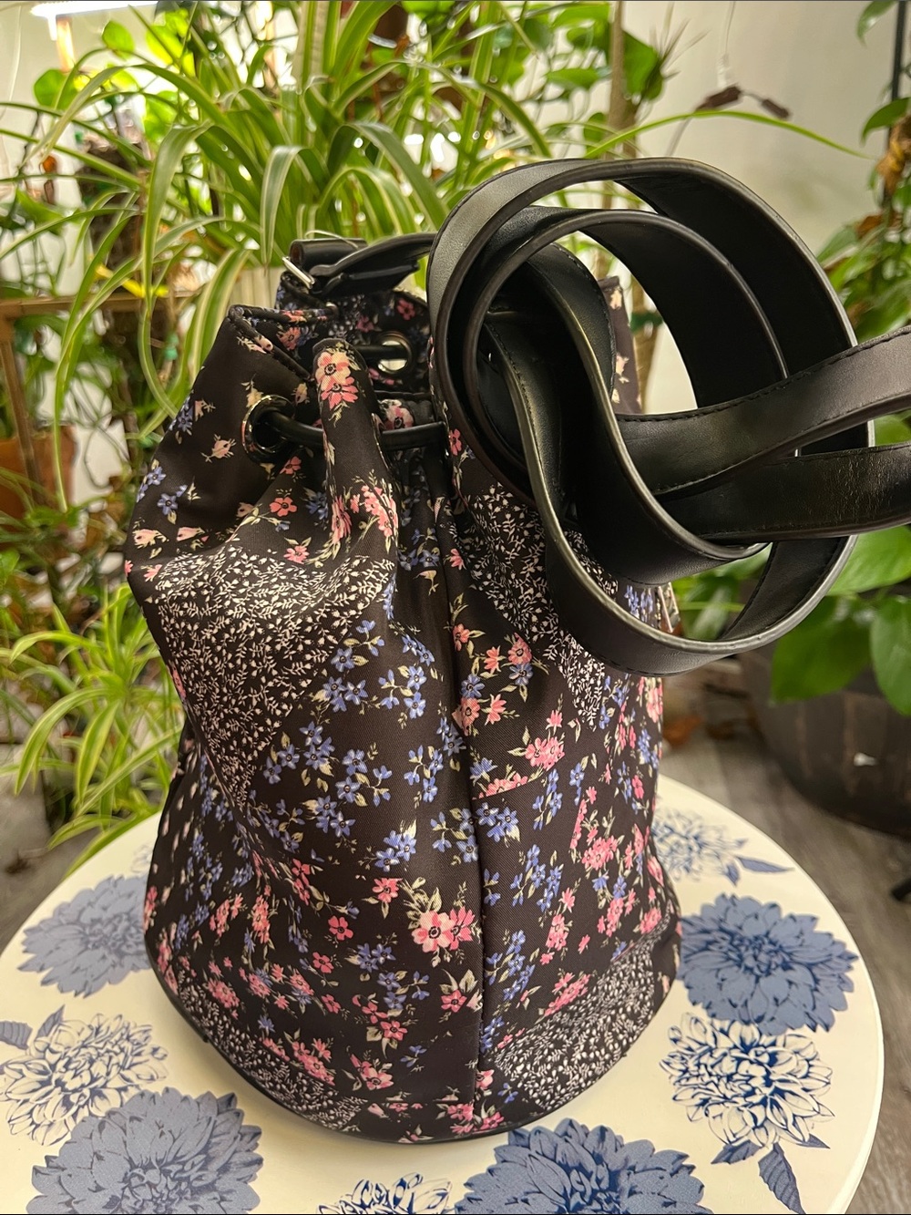 Juicy Couture Floral Drawstring Bucket Bag - Black Pink by - Picture 5 of 9